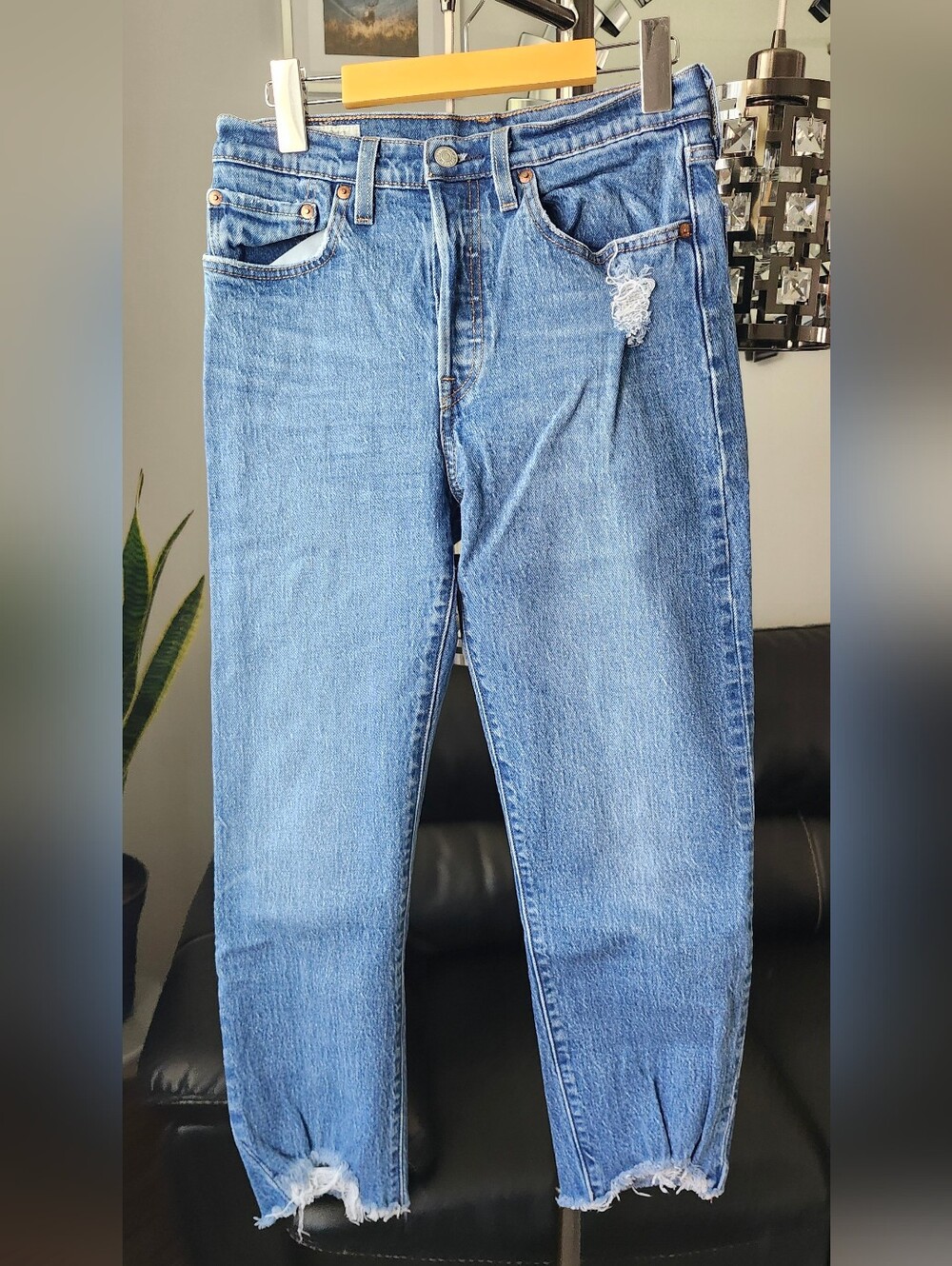 Levi's Blue Denim 501 Jeans with Tan Leather Patch